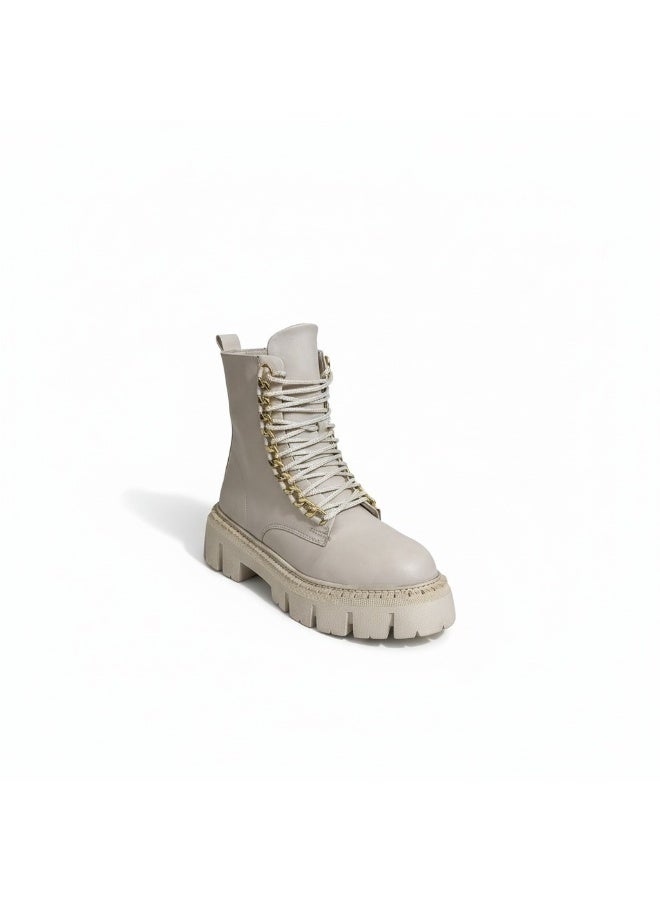 لايف ستيلاش  جزمة كاحل من الجلد  بحبل E-101 - بيج - Image 2