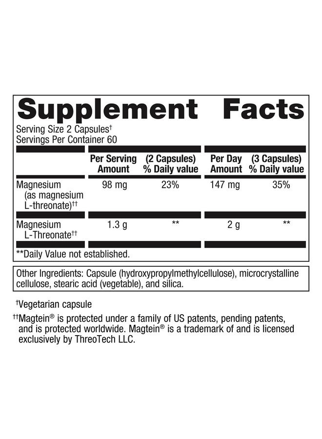 ميتاجينكس ميتاجينيكس مغنيسيوم إل-ثريونات - 147 ملغ مغنيسيوم على شكل إل-ثريونات - ماجتين مغنيسيوم - لصحة الدماغ* - مكمل غذائي معدني - غير معدل وراثيًا وخالٍ من الغلوتين - 120 كبسولة - Image 2