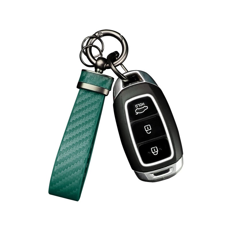 Turcee Carbon Fiber Car Keychain,Interior Accessories Keychains Leather Car Key Fob,Car Accessories Key Ring & Anti-Lost D-Ring(Green) - Image 1