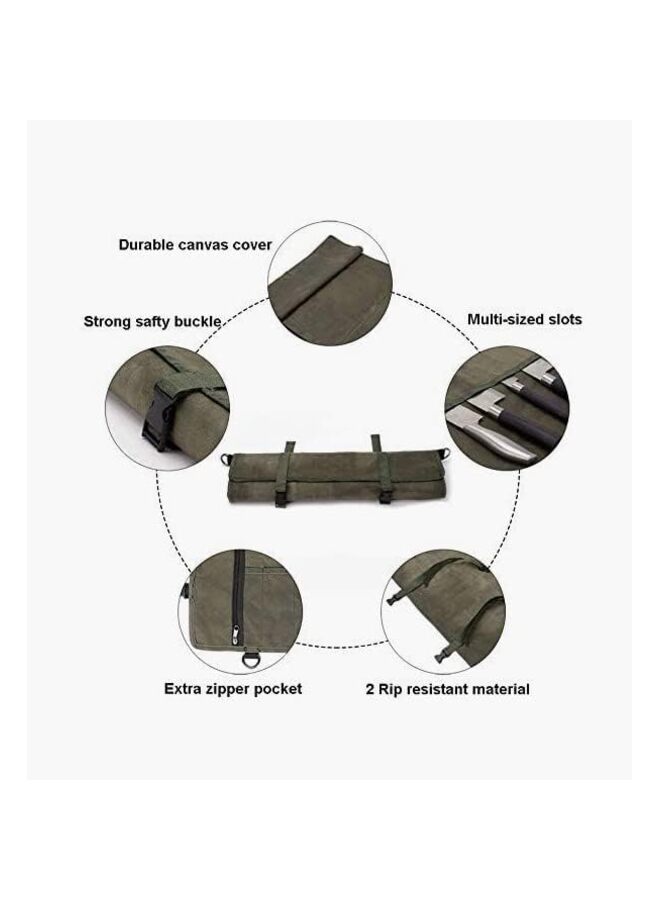 Chef’s Knife Roll Bag, Waxed Canvas Knife Cultery Carrier, Portable Chef Knife Cases, Knife Pouch Holders With 10 Slots Plus 1 Zipper Pockets Can Hold Home Kitchen Knife Tools(Green) - Image 2