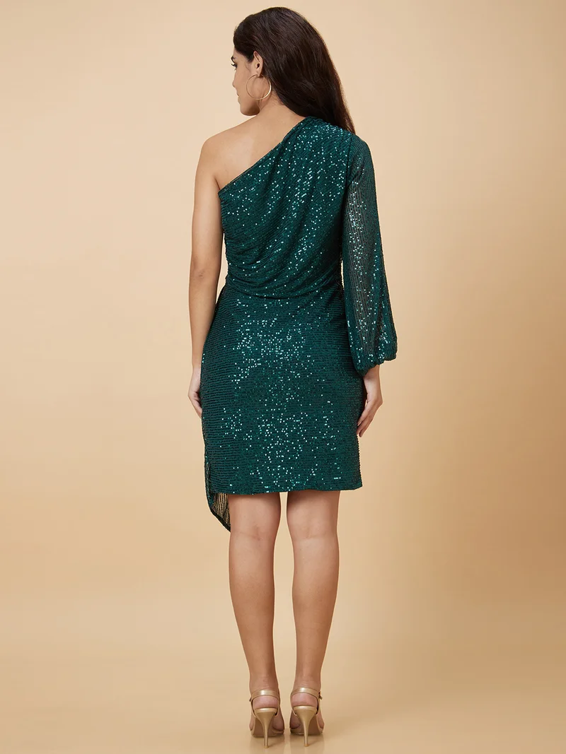 globus Women One Shoulder Sequinned Bodycon Mini Party Dress