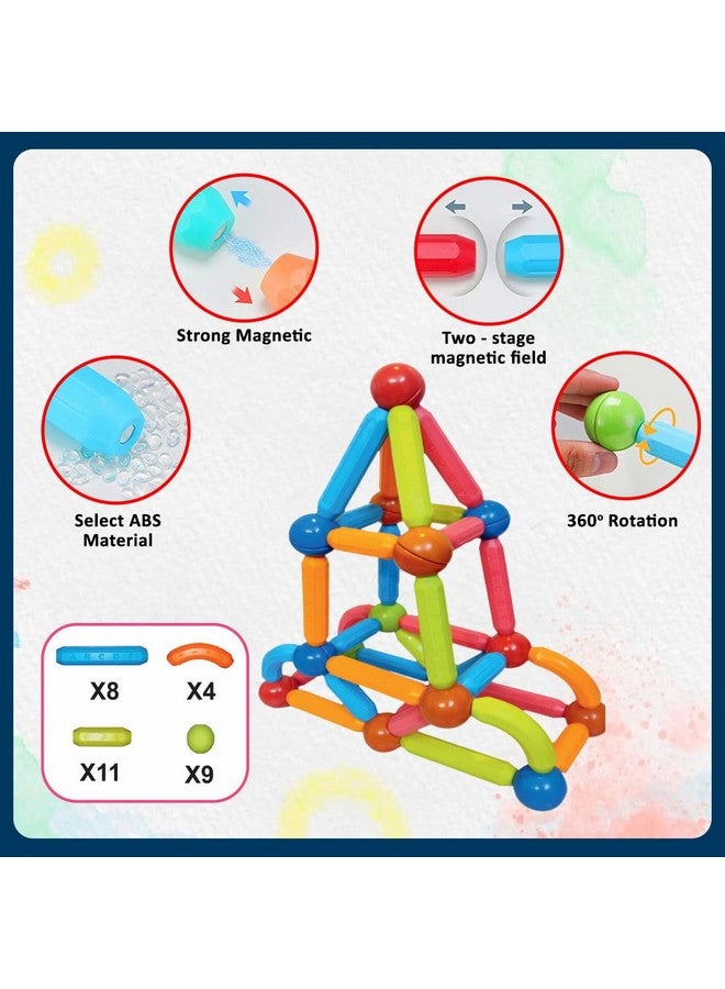 Wembley Wembley Magnetic Roundels Stick Building for Kids Toys for Girls Magnetic Toys for Boys Age 3+ Years 4 5 6 7 8 10 12 14 Old - STEM Learning Creative Brain Development Toys with Magnet Balls - 32 Pcs  - Image 3