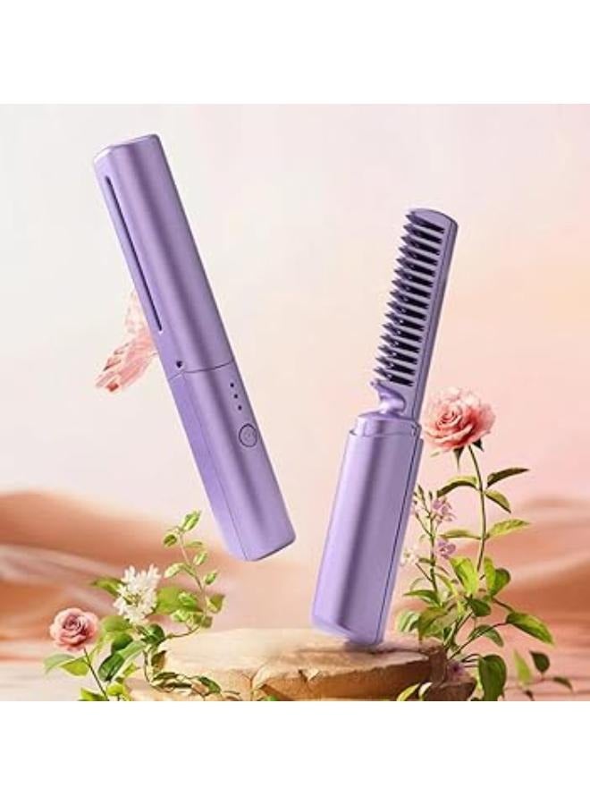 Loquat Mini Rechargeable Hair Straightener, USB Portable Cordless Flat Iron Hair Straightening Brush, 2 in 1 On-the-Go Hair Styling Hot Comb with Negative Ions - Image 1