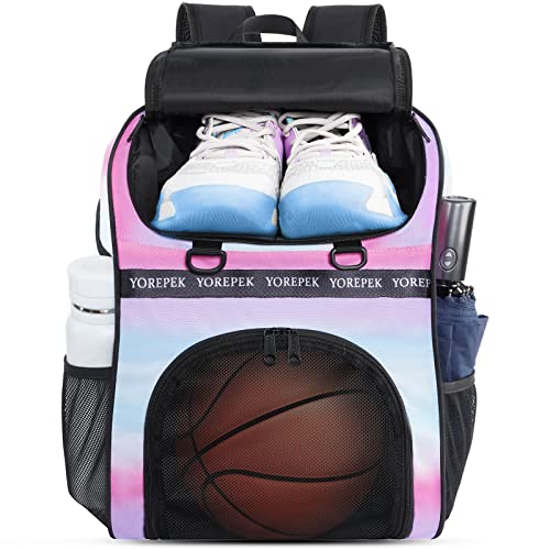 YOREPEK Basketball Bag, Large Basketball Backpack with Shoe Compartment and Ball Holder Sports Backpack for daughter son, Water Resistant for Sport Training Equipment Fits Volleyball Gym Pink - Image 1