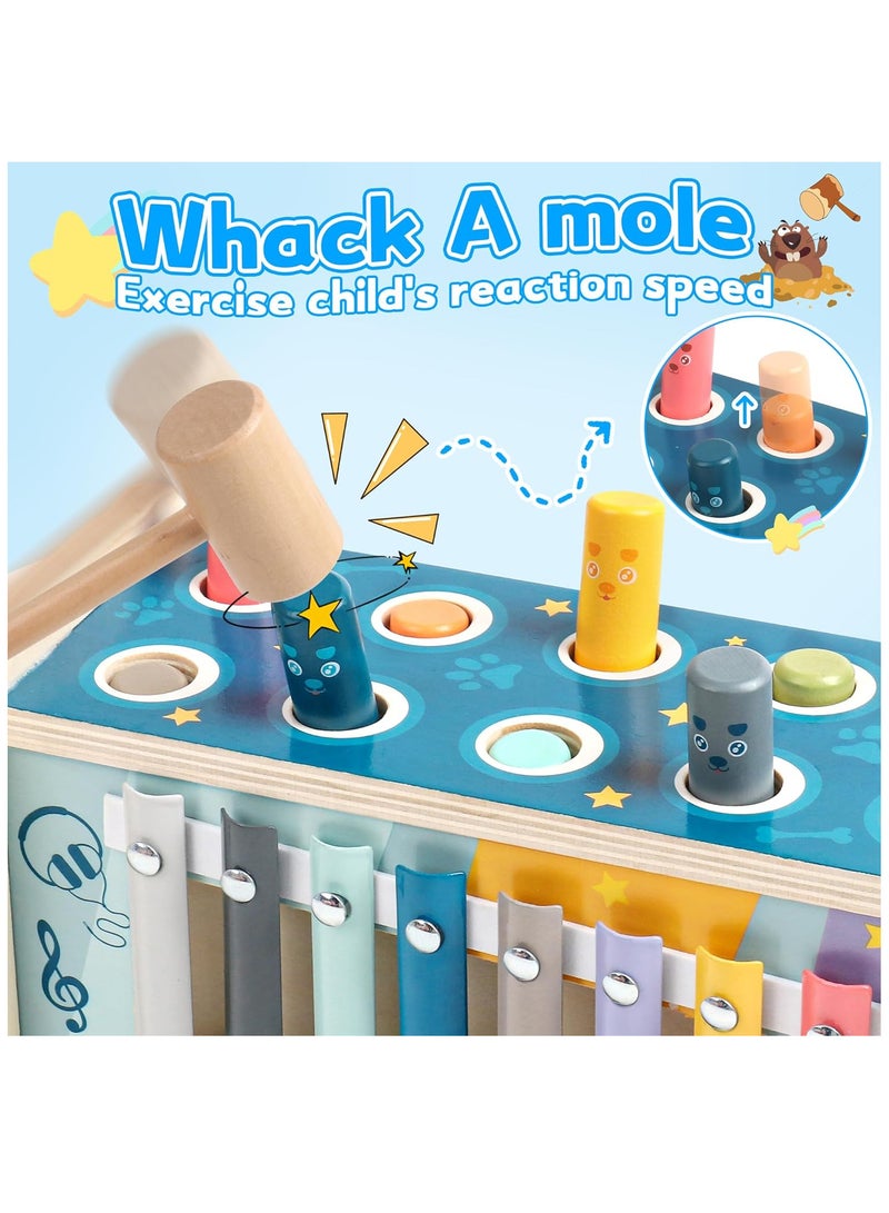 TFiOXL Montessori Wooden Hammering Toy for Kids 36 Months and Up, Early Development Toy with Hammering Bench, Xylophone, Number Sorting Maze, Birthday Gifts for - Image 2