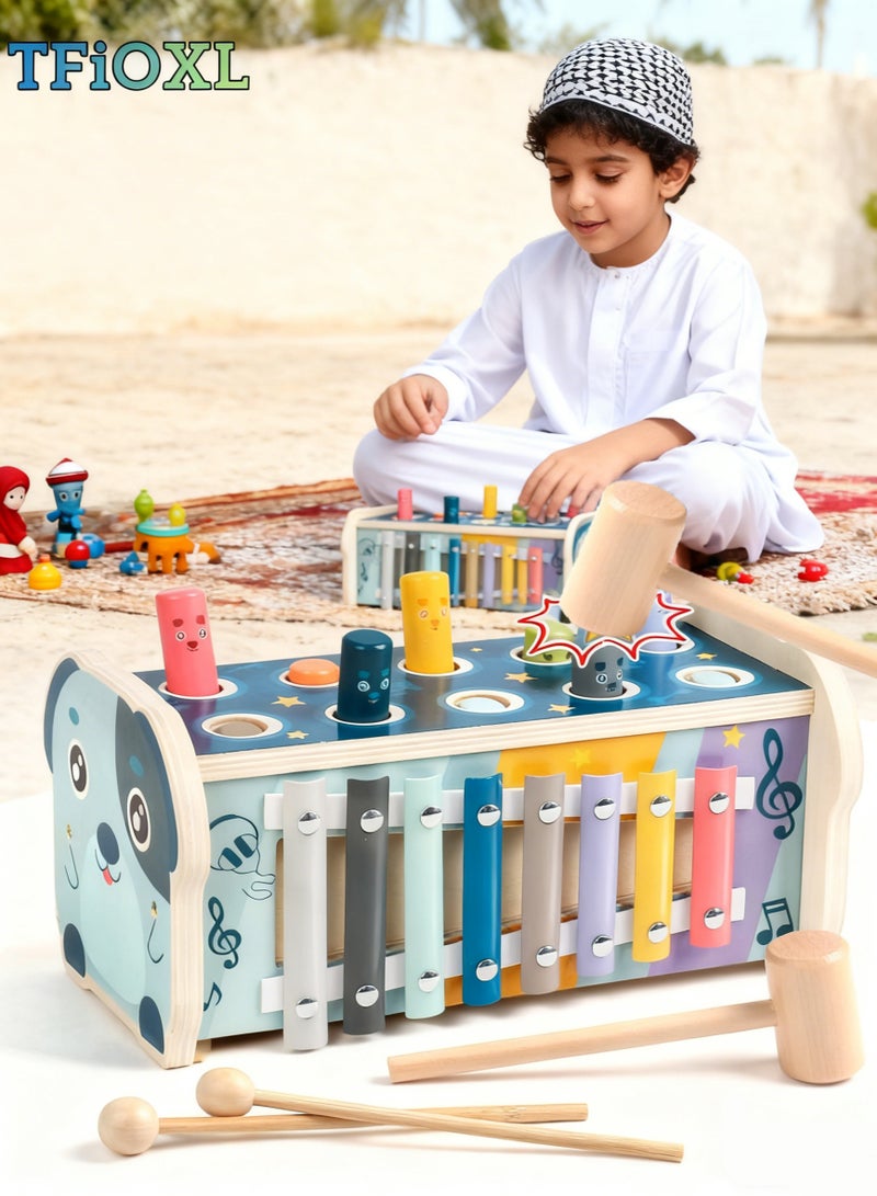 TFiOXL Montessori Wooden Hammering Toy for Kids 36 Months and Up, Early Development Toy with Hammering Bench, Xylophone, Number Sorting Maze, Birthday Gifts for - Image 1