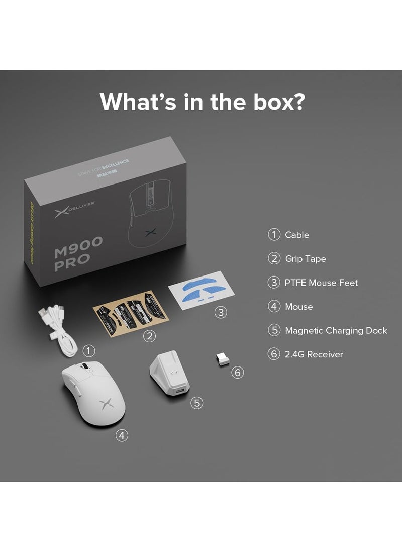 DELUX - DELUX M900PRO Dual Mode Wireless Gaming Mouse RGB Charging Dock PAW3395 Sensor with 26000DPI, Programmable Buttons - Image 1