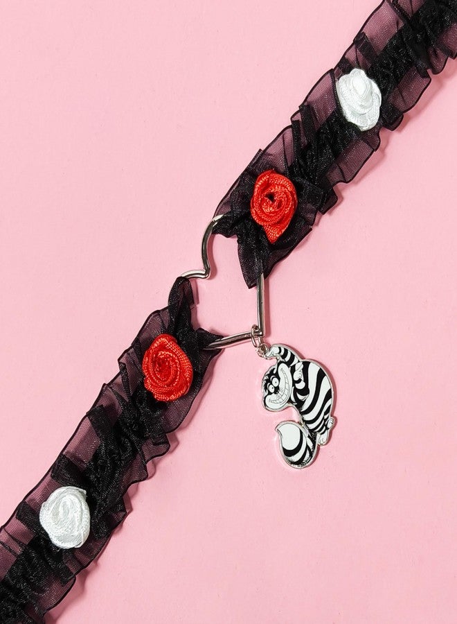 LUV HER Disney Alice in Wonderland Black Lace Choker Necklace with Roses & Heart Charm - Adjustable Jewelry for Women & Girls - Ideal for Cosplay & Themed Parties - Image 5