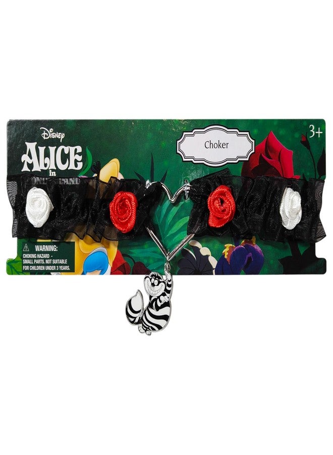 LUV HER Disney Alice in Wonderland Black Lace Choker Necklace with Roses & Heart Charm - Adjustable Jewelry for Women & Girls - Ideal for Cosplay & Themed Parties - Image 2