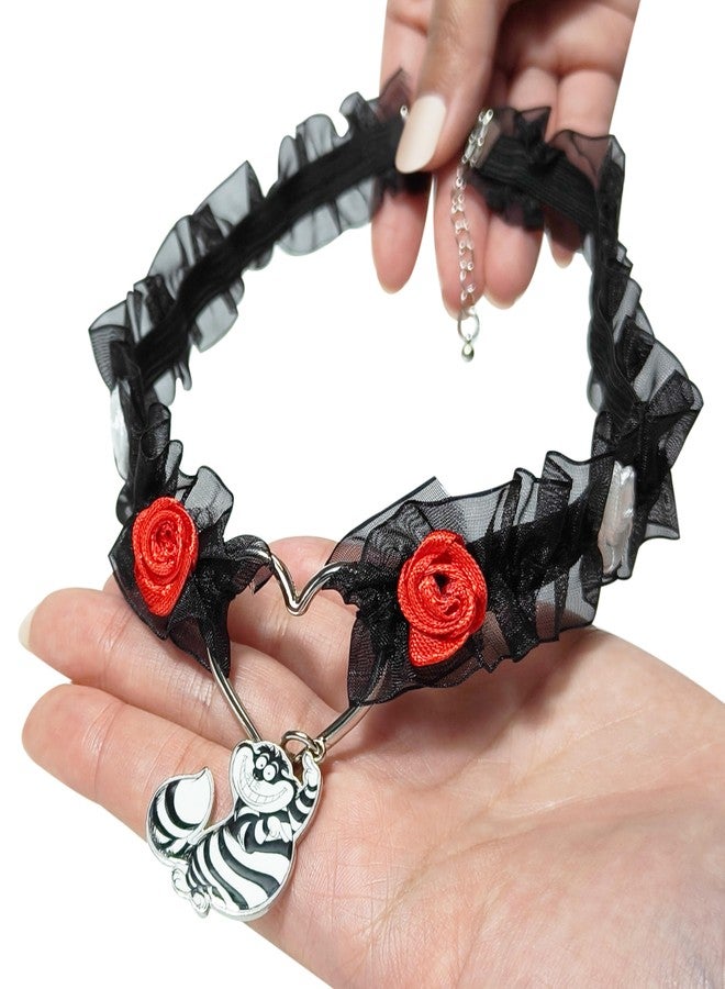LUV HER Disney Alice in Wonderland Black Lace Choker Necklace with Roses & Heart Charm - Adjustable Jewelry for Women & Girls - Ideal for Cosplay & Themed Parties - Image 3