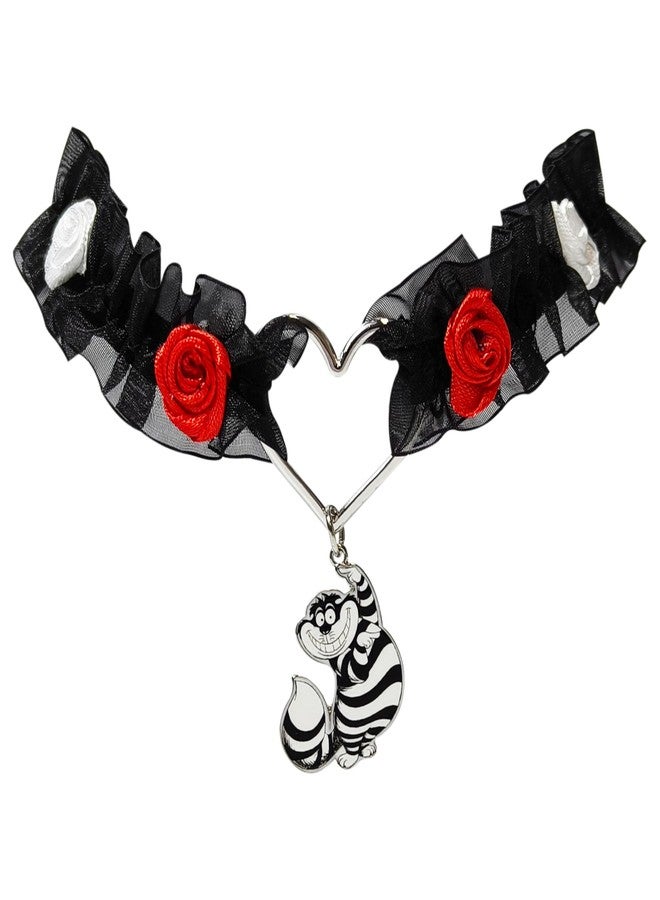 LUV HER Disney Alice in Wonderland Black Lace Choker Necklace with Roses & Heart Charm - Adjustable Jewelry for Women & Girls - Ideal for Cosplay & Themed Parties - Image 1