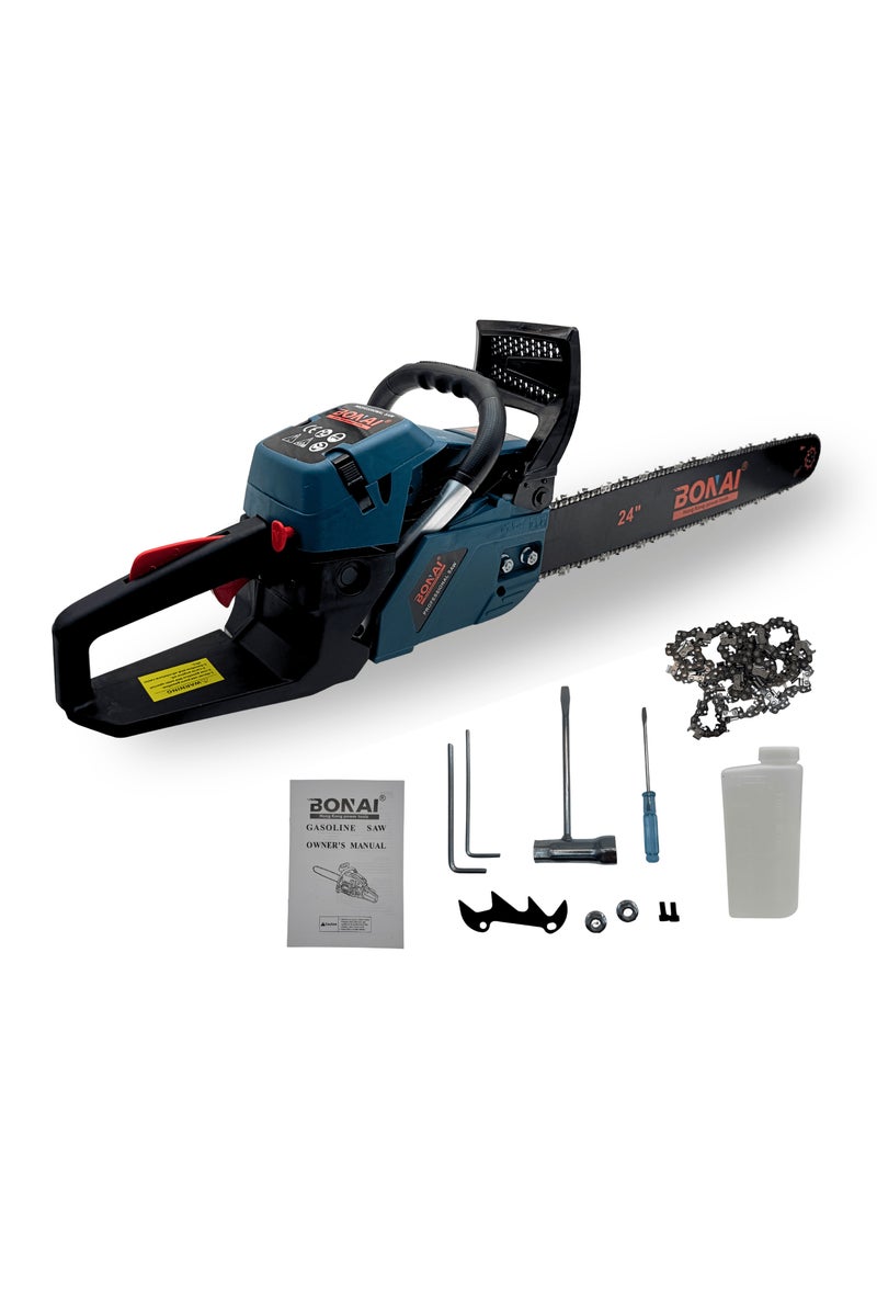 BONAI BN-HK67-24 58cc Gas Powered Chainsaw – 24” Bar, 2-Stroke Petrol Engine, 2.4kW Heavy Duty Wood Cutter for Tree Felling, Logging, Garden, and Outdoor Work - Image 1