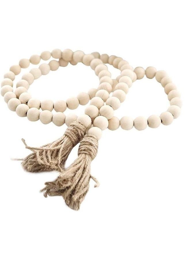 yongsheng Wooden Beaded Garland With Tassel Rustic Look Beige/Brown-148cm Wood Bead Garland with Tassels Rustic Country Decor Prayer Boho Beads Big Wall Hanging Decor  - Image 1