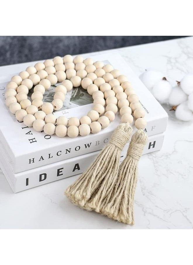 yongsheng Wooden Beaded Garland With Tassel Rustic Look Beige/Brown-148cm Wood Bead Garland with Tassels Rustic Country Decor Prayer Boho Beads Big Wall Hanging Decor  - Image 2