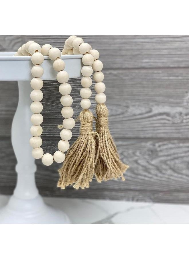 yongsheng Wooden Beaded Garland With Tassel Rustic Look Beige/Brown-148cm Wood Bead Garland with Tassels Rustic Country Decor Prayer Boho Beads Big Wall Hanging Decor  - Image 3