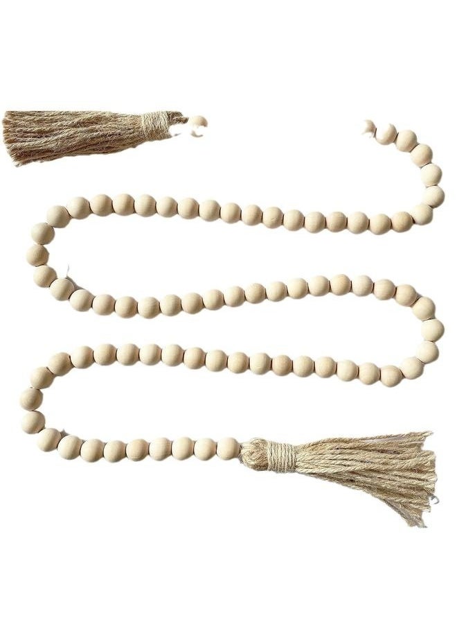 yongsheng Wooden Beaded Garland With Tassel Rustic Look Beige/Brown-148cm Wood Bead Garland with Tassels Rustic Country Decor Prayer Boho Beads Big Wall Hanging Decor  - Image 4