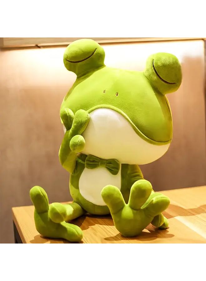 Green Frog Plush Toy With Bow Tie Soft Stuffed Animal For Birthday Gift - Image 2