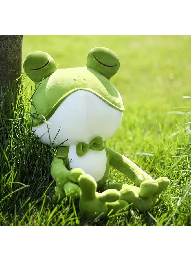 Green Frog Plush Toy With Bow Tie Soft Stuffed Animal For Birthday Gift - Image 4