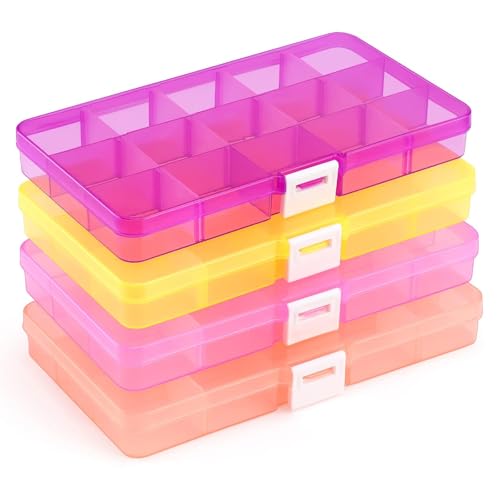 Opret 15 Girds SMALL Jewelry Organizer Earring Storage(4 Pack), Bead Organizer Box, Plastic Container with Adjustable Dividers for Crafts Jewelry Screws Fishing Tackles Small Items, Size 6.9×3.9×0.9in - Image 1