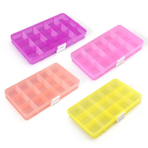 Opret 15 Girds SMALL Jewelry Organizer Earring Storage(4 Pack), Bead Organizer Box, Plastic Container with Adjustable Dividers for Crafts Jewelry Screws Fishing Tackles Small Items, Size 6.9×3.9×0.9in - Image 2