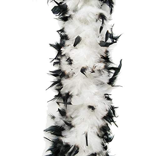 Flydreamfeathers 100 Gram 2 Yard Long Chandelle Feather Boa over 10 Colors, Great for Party, Wedding, Costume (White w/Black) - Image 4