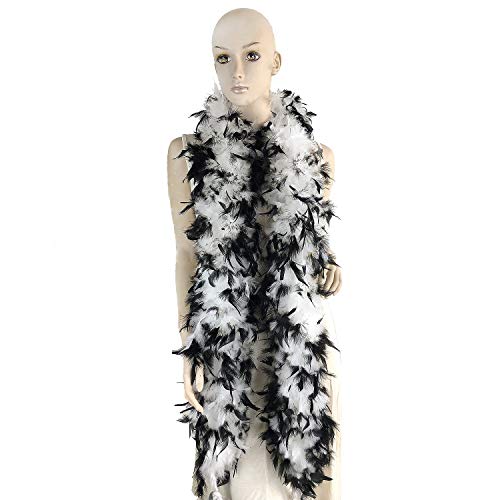Flydreamfeathers 100 Gram 2 Yard Long Chandelle Feather Boa over 10 Colors, Great for Party, Wedding, Costume (White w/Black) - Image 1
