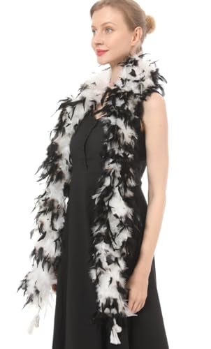 Flydreamfeathers 100 Gram 2 Yard Long Chandelle Feather Boa over 10 Colors, Great for Party, Wedding, Costume (White w/Black) - Image 2