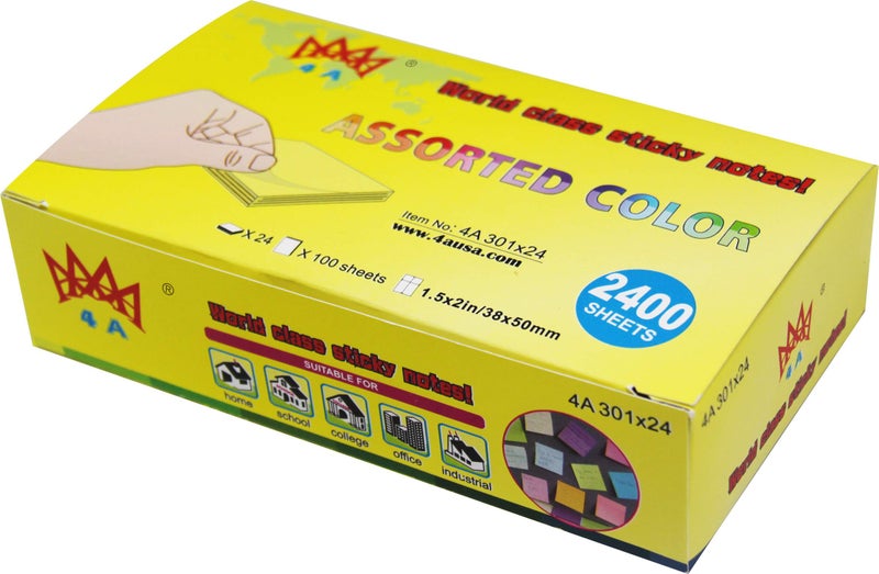4A Sticky Notes,1 1/2 x 2 Inches,Small Size,The Adhesive On Shorter Side,Neon Assorted,Self-Stick Notes,100 Sheets/Pad,24 Pads/Box,4A 301x24 - Image 4
