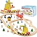 SYNCFUN 60PCS Wooden Train Set Toy Magnetic Trains with Wooden Track Set for Kids Ages 38 Construction Crane Railway Set Perfect Easter Birthday Gift for Grandkids Toddlers Boys Girls - Image 3