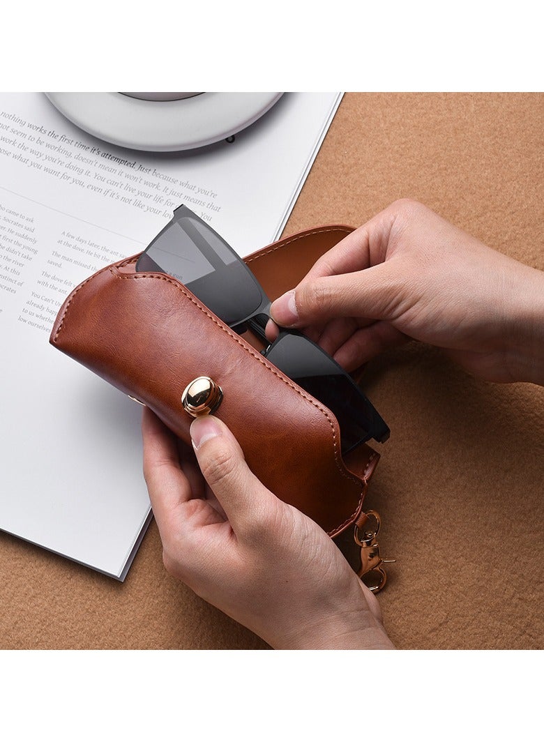 New Style Glasses Bag Men And Women With Tower Buckle Leather Glasses Bag Business Glasses Case Brown - Image 3
