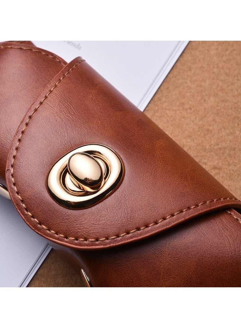 New Style Glasses Bag Men And Women With Tower Buckle Leather Glasses Bag Business Glasses Case Brown - Image 4