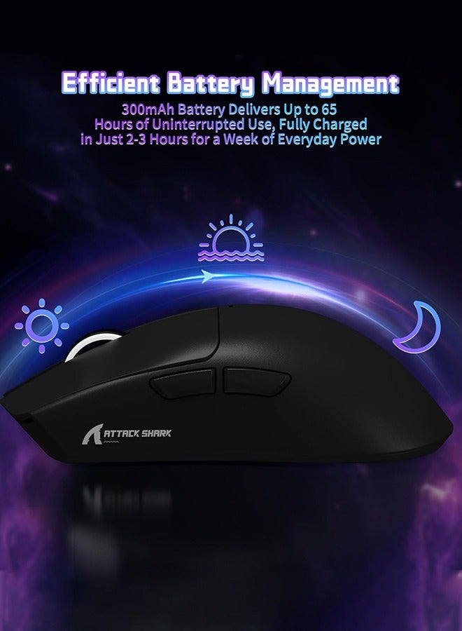 هجوم القرش ماوس ألعاب لاسلكي خفيف الوزن X11SE، ماوس ألعاب لاسلكي/سلكي ثلاثي الوضع 59 جرام، مستشعر ألعاب PixArt PAW3311، دقة 22000 نقطة في البوصة، فأرة مكتب لأجهزة الكمبيوتر/Xbox/Win/Mac (أسود) - Image 3