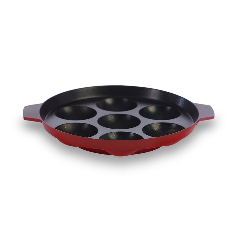 Peher Aluminium Paniarakkal/Appam Patra 7 Cavity Appam, Red - Image 1