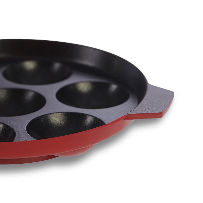 Peher Aluminium Paniarakkal/Appam Patra 7 Cavity Appam, Red - Image 3