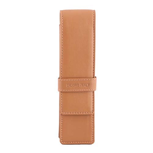 DiLoro Leather Pen Case Pouch Holder for Two Fountain Ballpoint Rollerball Pens or Pencils Tan - Image 1