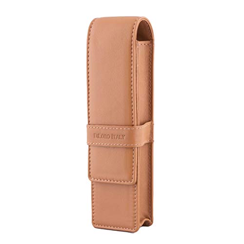 DiLoro Leather Pen Case Pouch Holder for Two Fountain Ballpoint Rollerball Pens or Pencils Tan - Image 3