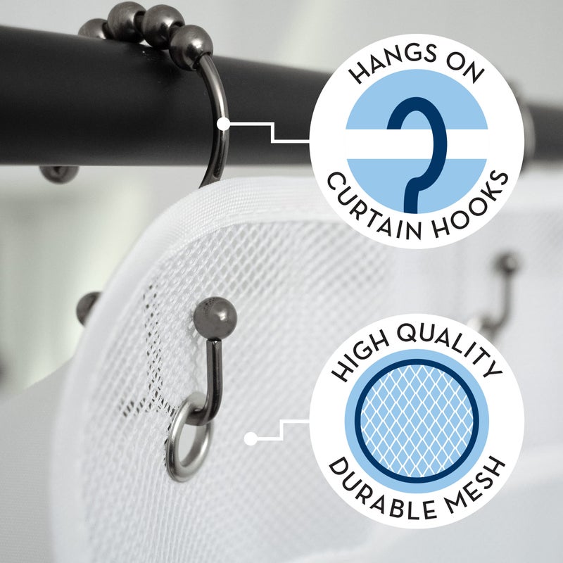 S&T INC. Shower Organizer, Shower Caddy or Bathroom Organizer with Quick Drying Mesh, 7 Pockets to Hold Shampoo, Soap, Loofah, and Cruise Ship Essentials, 14 Inch by 30 Inch, White, 2 Pack - Image 2