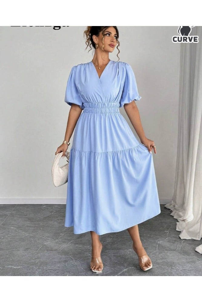 Shein Plus-size zomer casual effen jurk met pofmouwen - Image 1