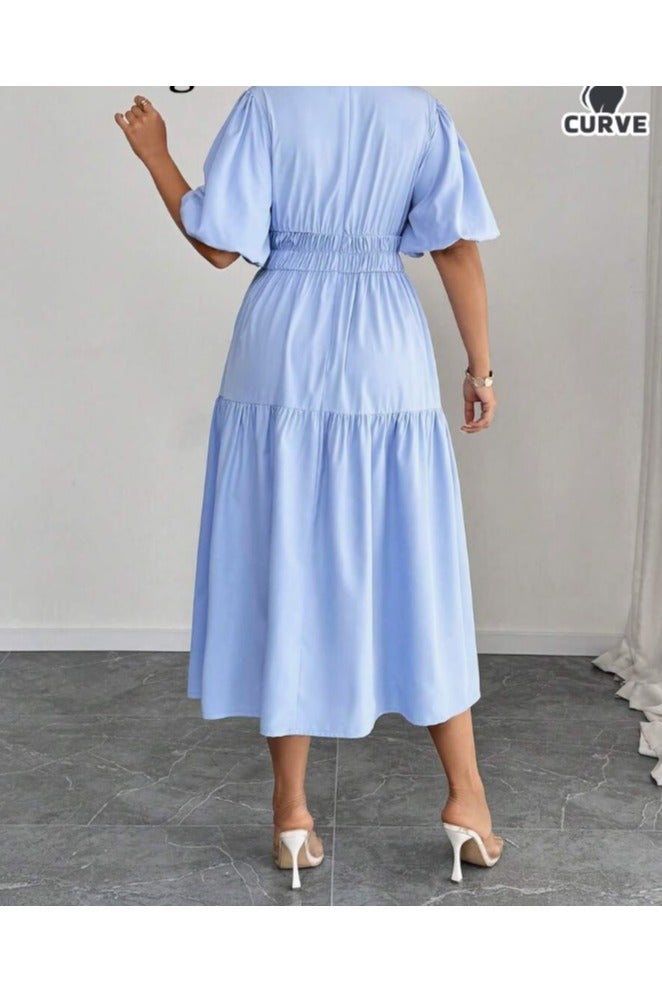Shein Plus-size zomer casual effen jurk met pofmouwen - Image 2