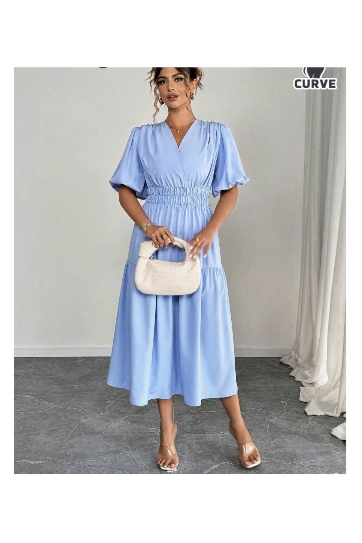 Shein Plus-size zomer casual effen jurk met pofmouwen - Image 4