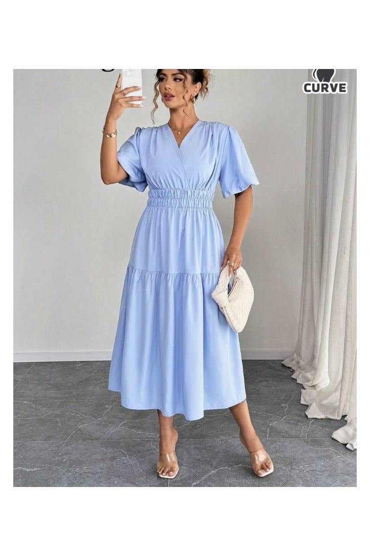 Shein Plus-size zomer casual effen jurk met pofmouwen - Image 5