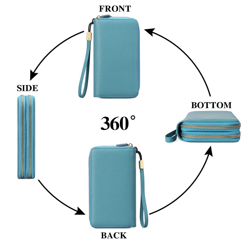 SENDEFN Leather Women Wallet RFID Blocking Zipper Around Phone Holder Clutch Wristlet Large Capacity - Image 4