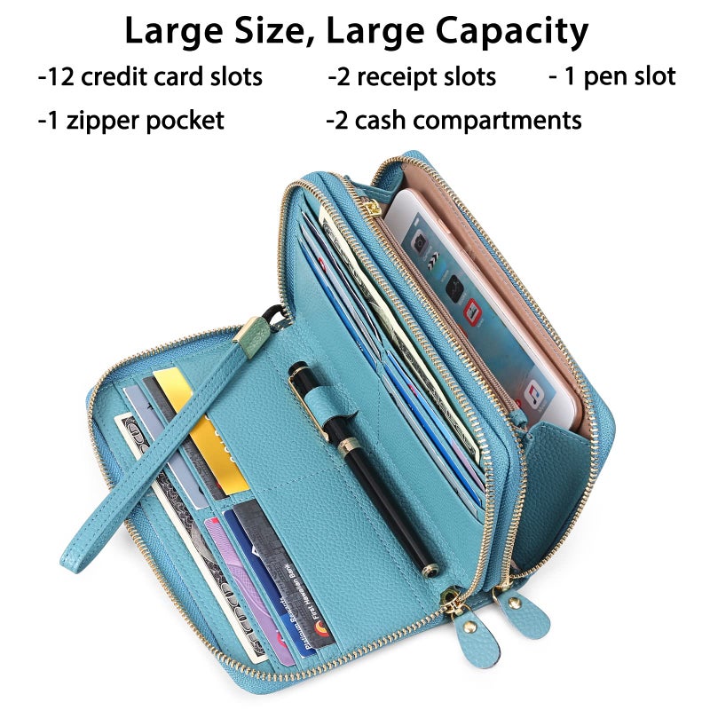 SENDEFN Leather Women Wallet RFID Blocking Zipper Around Phone Holder Clutch Wristlet Large Capacity - Image 2