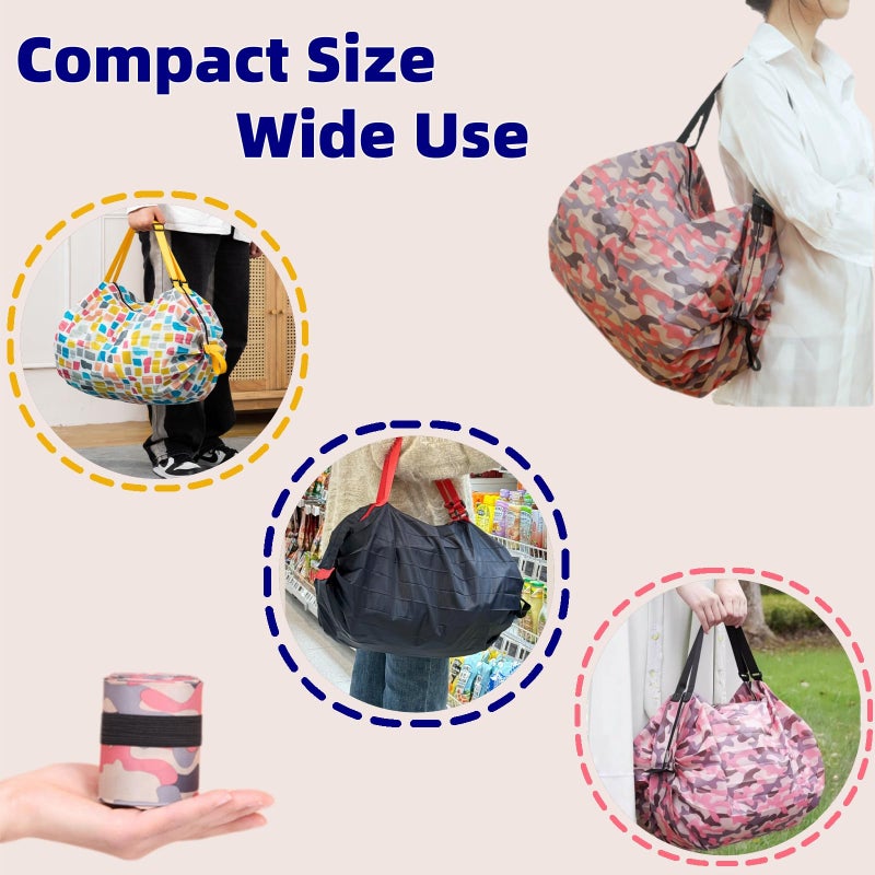 Jowgut 6 Pack Reusable Shopping Bags, Large Capacity Foldable Grocery Tote Bag with Zipper Adjustable Strap, Compact Washable Oxford Cloth Travel Duffel Bag for Outdoor, Gym, Camping - Image 5