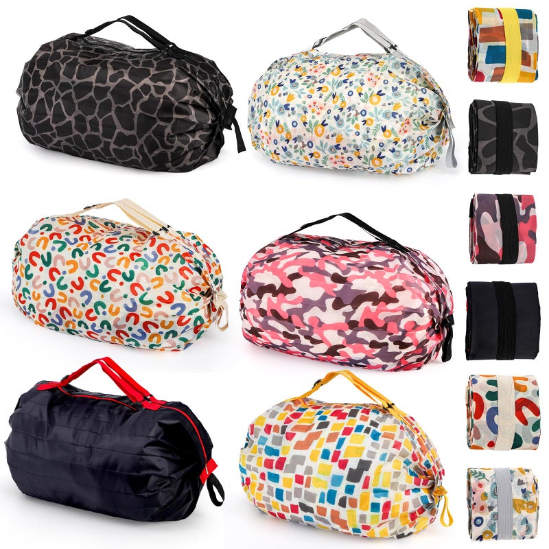 Jowgut 6 Pack Reusable Shopping Bags, Large Capacity Foldable Grocery Tote Bag with Zipper Adjustable Strap, Compact Washable Oxford Cloth Travel Duffel Bag for Outdoor, Gym, Camping - Image 1