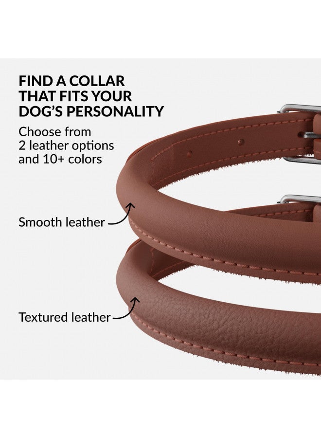 CollarDirect Rolled Leather Dog Collar, Soft Padded Round Puppy Collar, Handmade Genuine Leather Collar Dog Small Large Cat Collars 13 Colors (15-19 Inch, Cinnamon Smooth) - Image 3