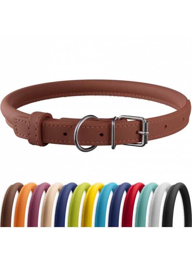 CollarDirect Rolled Leather Dog Collar, Soft Padded Round Puppy Collar, Handmade Genuine Leather Collar Dog Small Large Cat Collars 13 Colors (15-19 Inch, Cinnamon Smooth) - Image 1