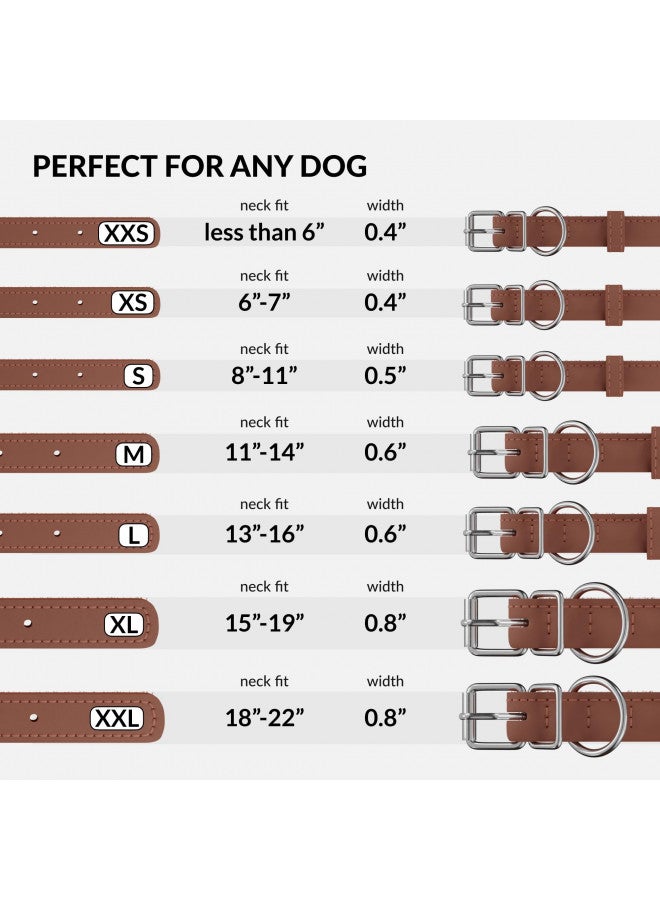 CollarDirect Rolled Leather Dog Collar, Soft Padded Round Puppy Collar, Handmade Genuine Leather Collar Dog Small Large Cat Collars 13 Colors (15-19 Inch, Cinnamon Smooth) - Image 2