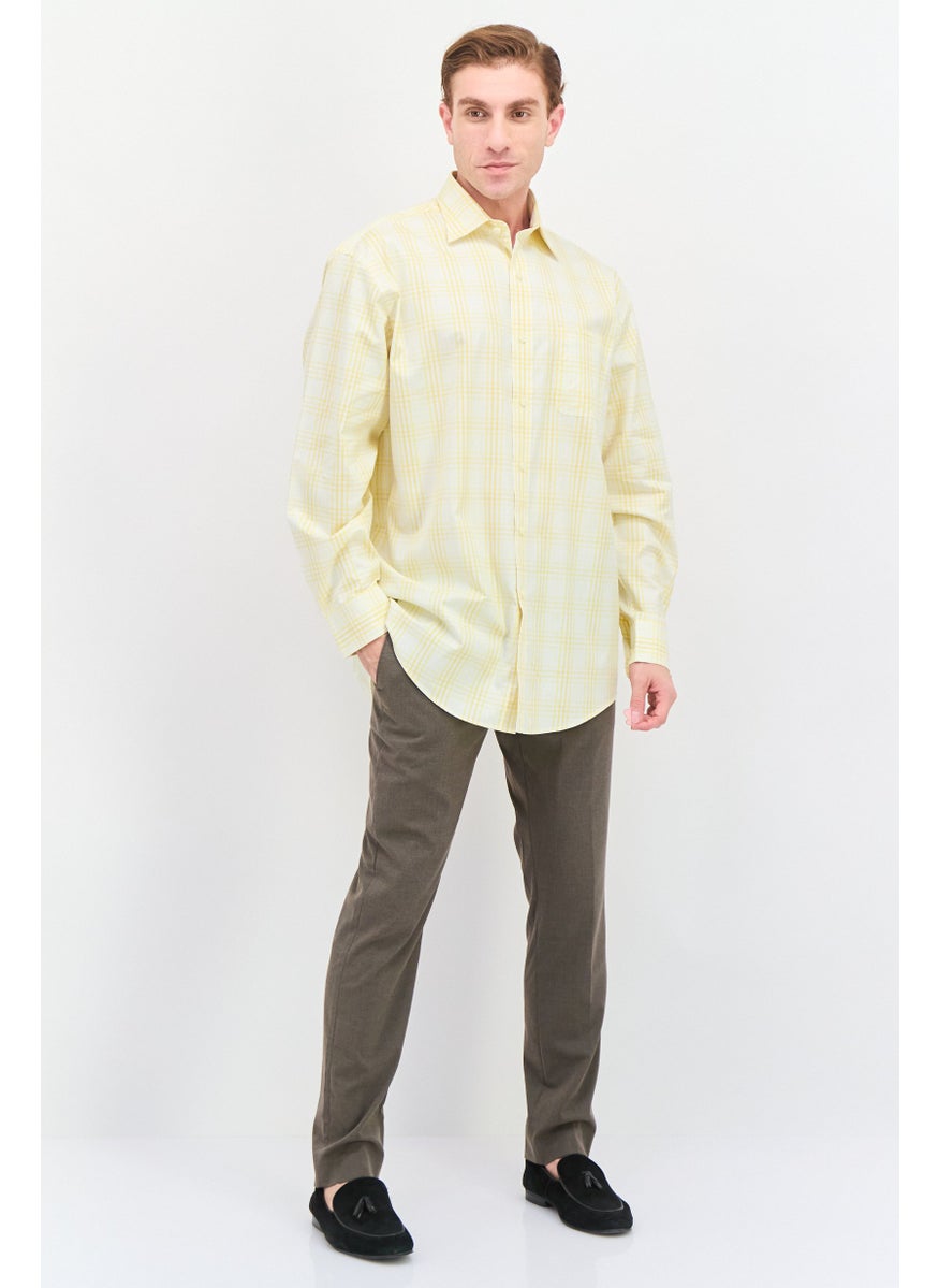 Men Regular Checkered Long Sleeve Casual Shirt, Light Yellow - pzsku/Z3C3AAB627843E9E89465Z/45/_/1737642023/e93930cc-1e97-4d34-8479-e7b8287e4272