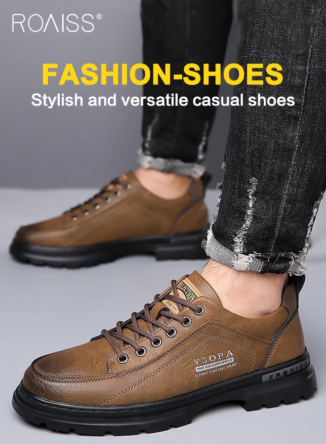roaiss Men's Leather Casual Oxfords Shoes Platform Comfortable Non-Slip Fashion Low-Top Outdoor Sneaker Work Dress Shoes  - Image 1